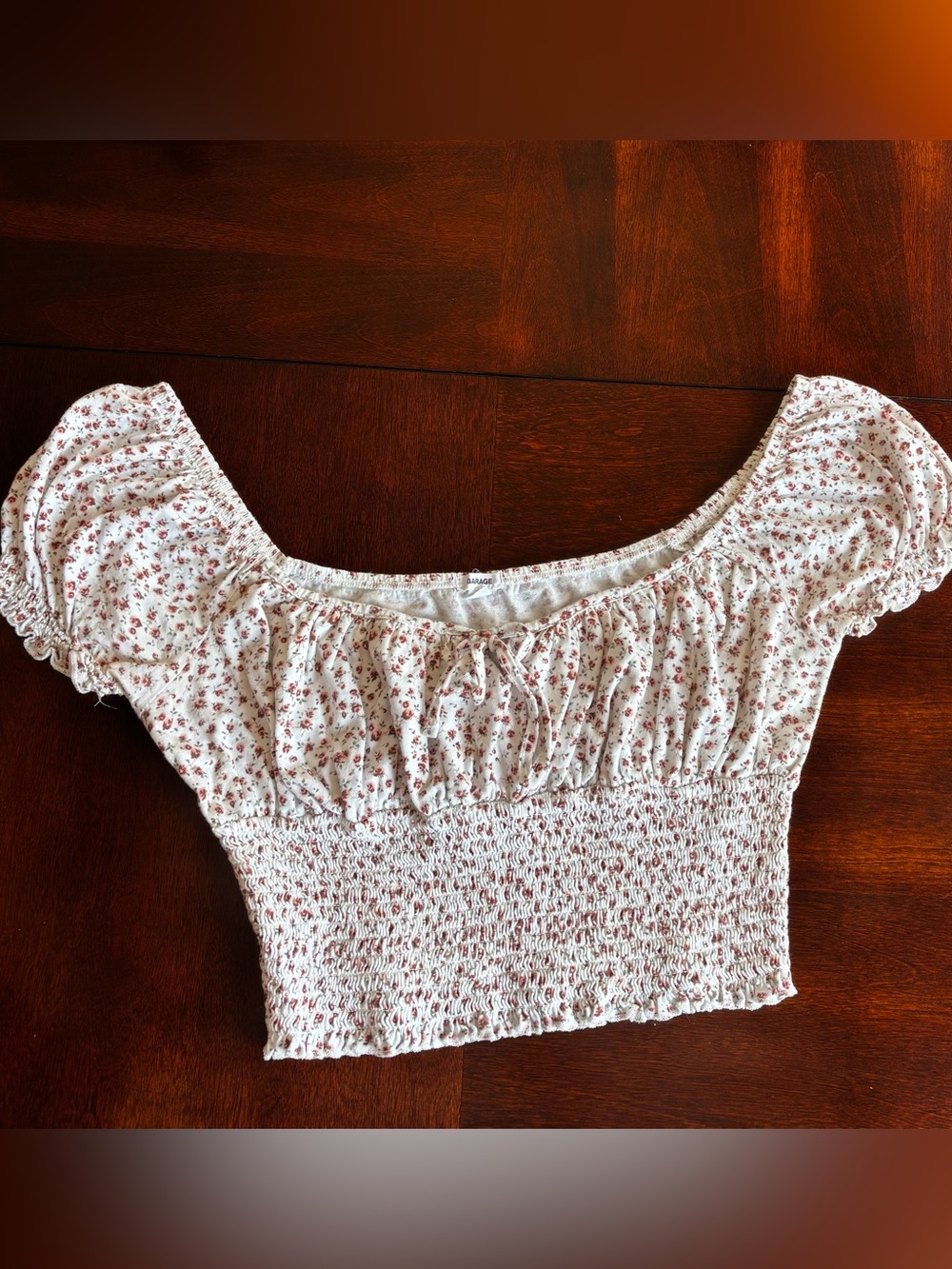 Garage White Crop Top with Pink Floral Print